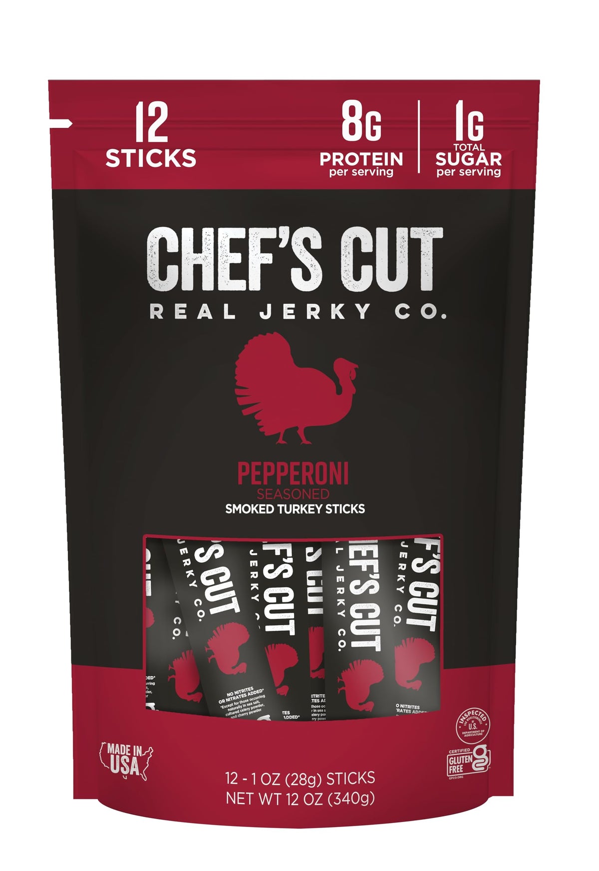 Chef's Cut Real Turkey Jerky pepperoni sticks pack for on-the-go protein.