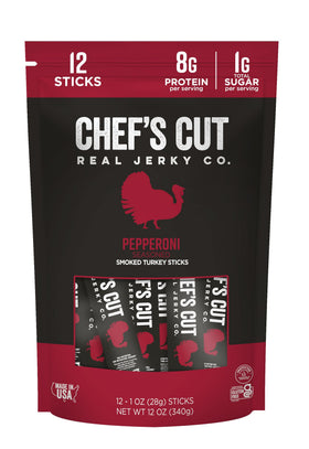 Chef's Cut Real Turkey Jerky pepperoni sticks pack for on-the-go protein.