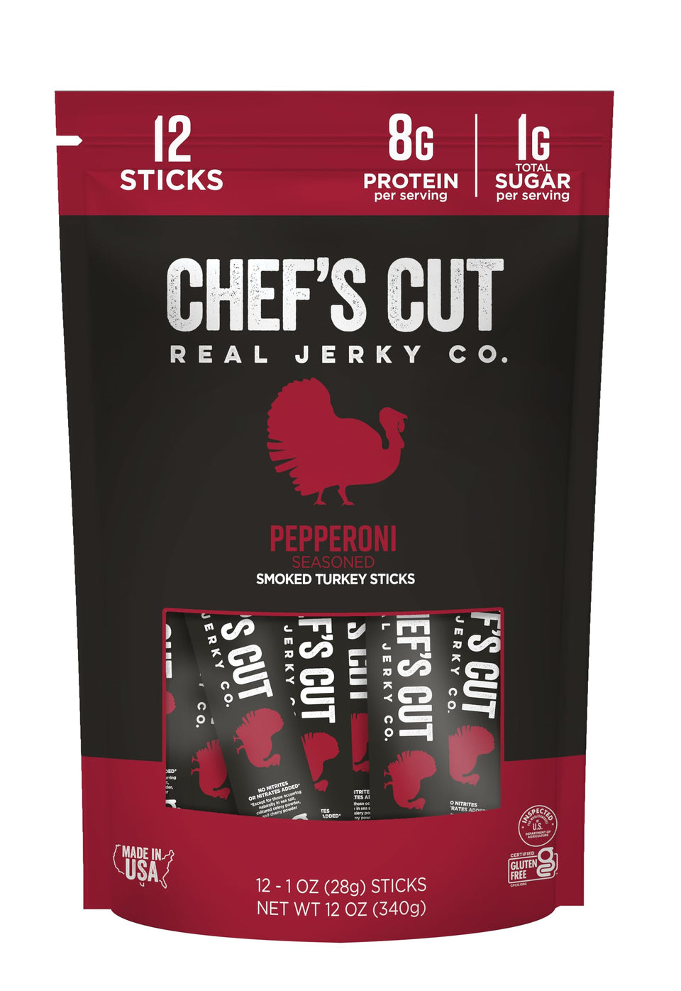 Chef's Cut Real Turkey Jerky pepperoni sticks pack for on-the-go protein.