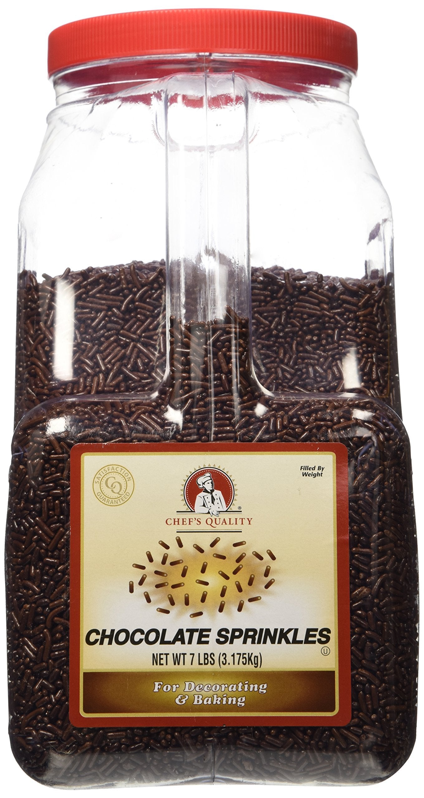 Chef's Quality Chocolate Sprinkles in a reclosable container for easy decorating.