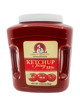Chef's Quality Fancy Ketchup 114 oz bottle highlights rich tomato color for family meals