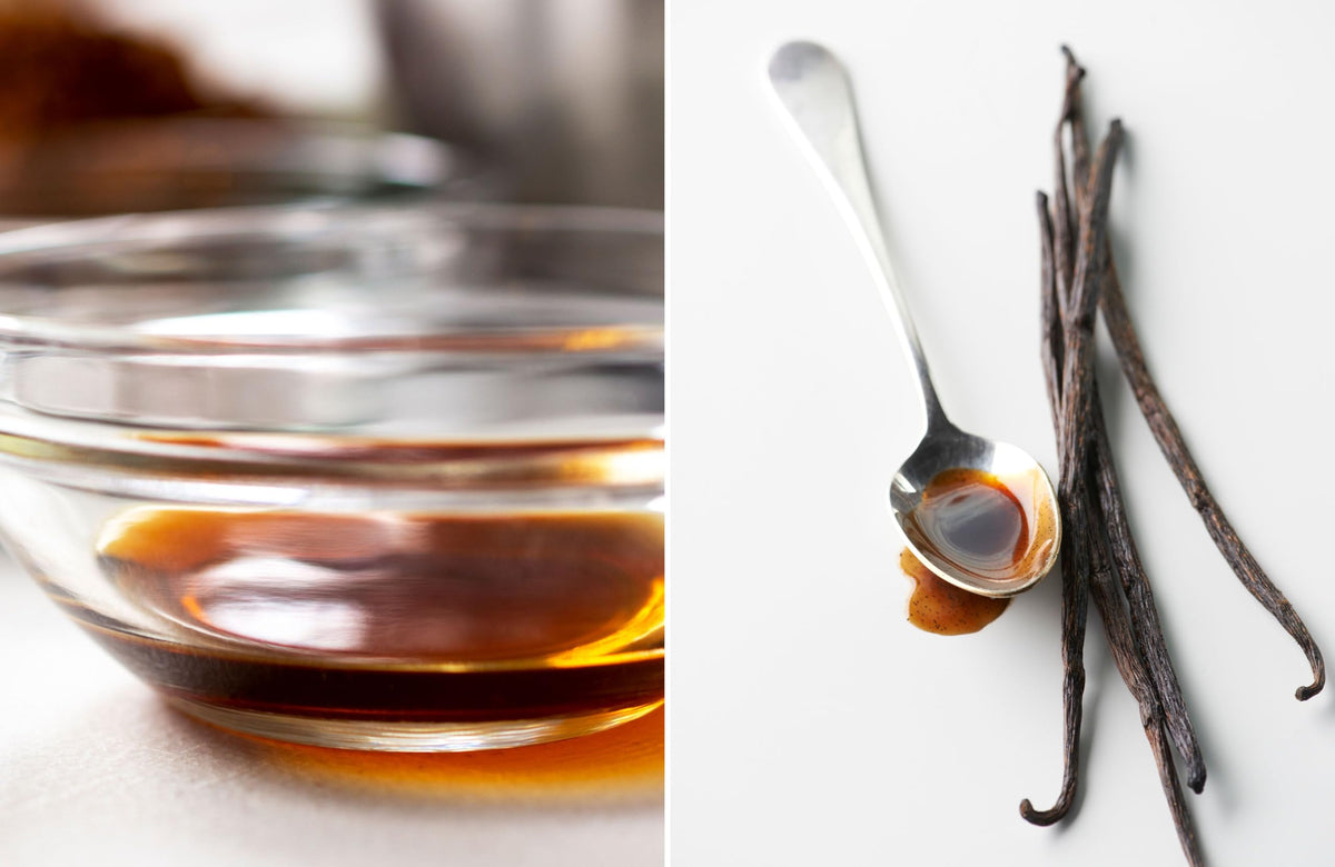 Pouring Chef's Quality imitation vanilla 1 gal enhances hot beverages