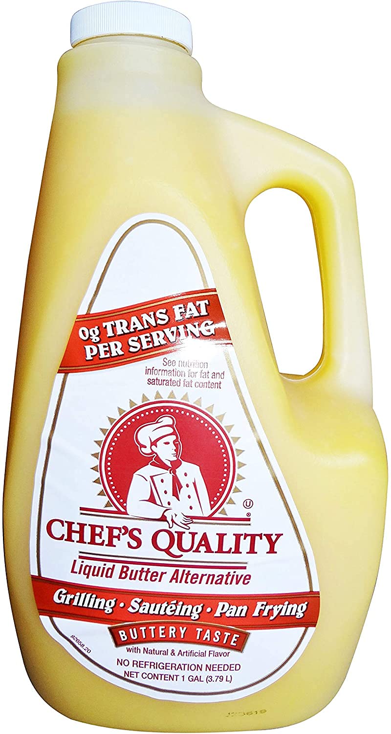 ChefsQ liquid butter 1 gal pour demonstrates oil-like performance with butter flavor for sautéing