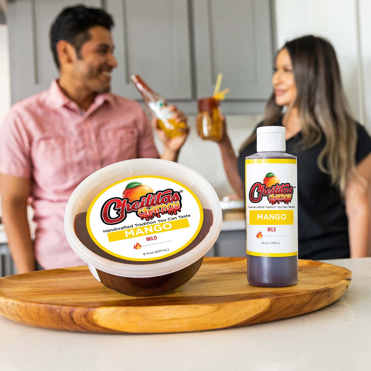 Cheilitas Chamoy Mango cocktail rim on a glass for tropical drinks