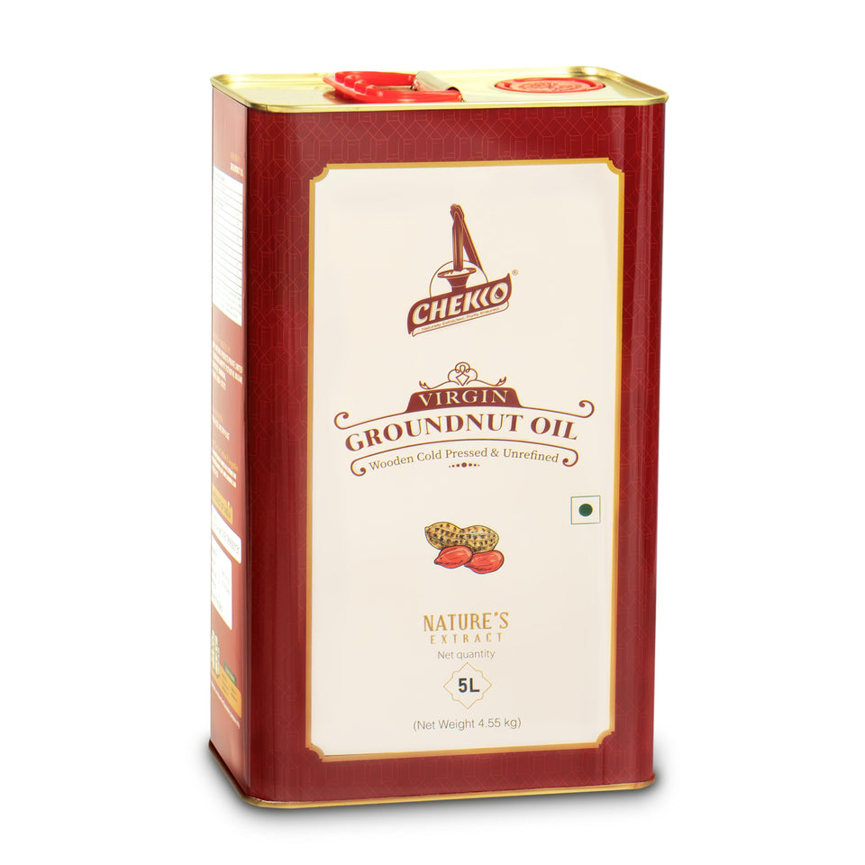 Chekko cold pressed peanut oil bottle highlighting natural aroma for cooking