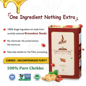 Chekko groundnut oil pouring demonstrates smooth flow for precise frying