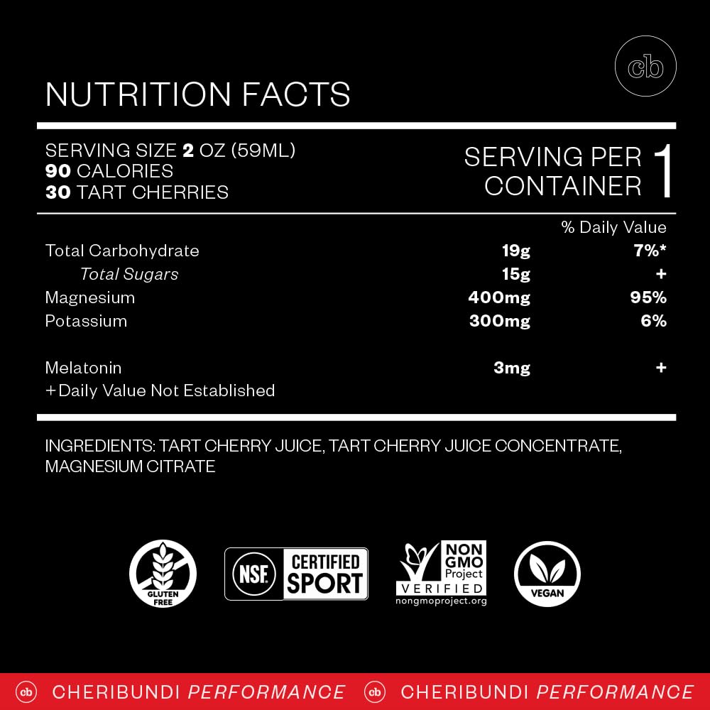 Cheribundi label highlights no preservatives and non-GMO ingredients.