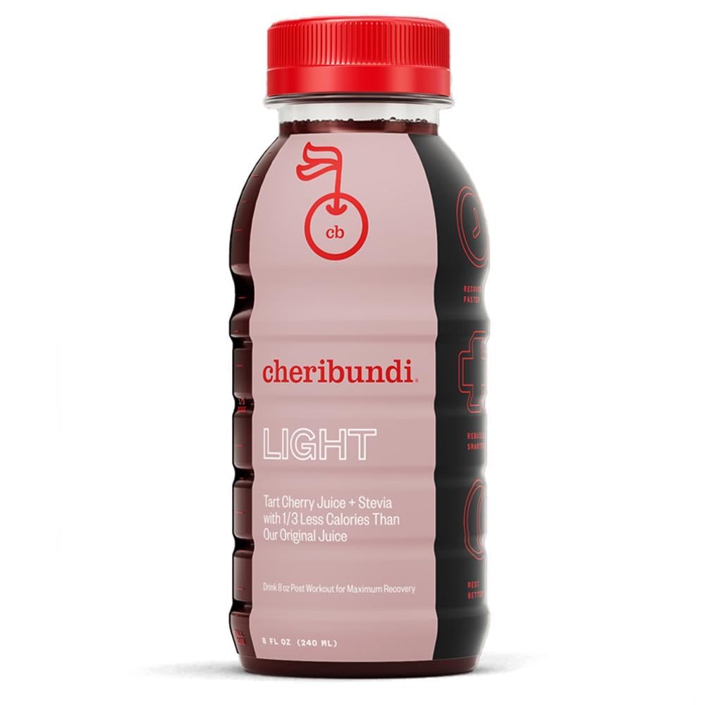 Cheribundi Light bottle on workout counter suggesting post-workout recovery potential
