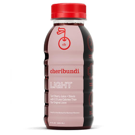 Cheribundi Light bottle on workout counter suggesting post-workout recovery potential
