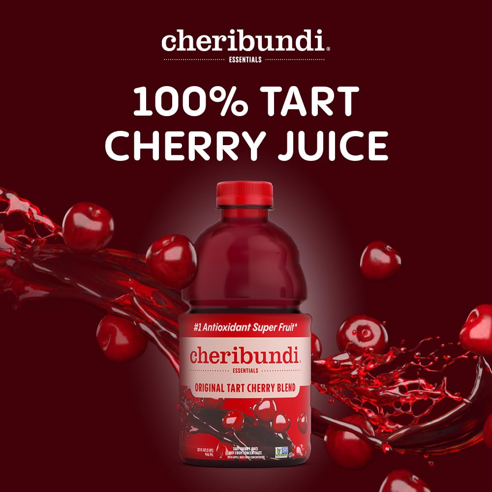 Cheribundi Original tart cherry juice label close-up highlighting antioxidants.