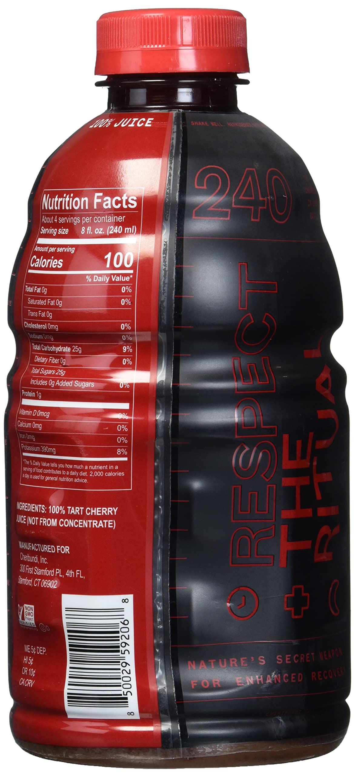 Cheribundi Pure Tart Cherry Juice bottle pour into glass for a refreshing post-workout moment