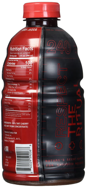 Cheribundi Pure Tart Cherry Juice bottle pour into glass for a refreshing post-workout moment