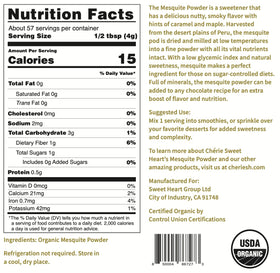 Cherie Sweet Heart mesquite powder spoon highlighting its versatile, low glycemic sweetness