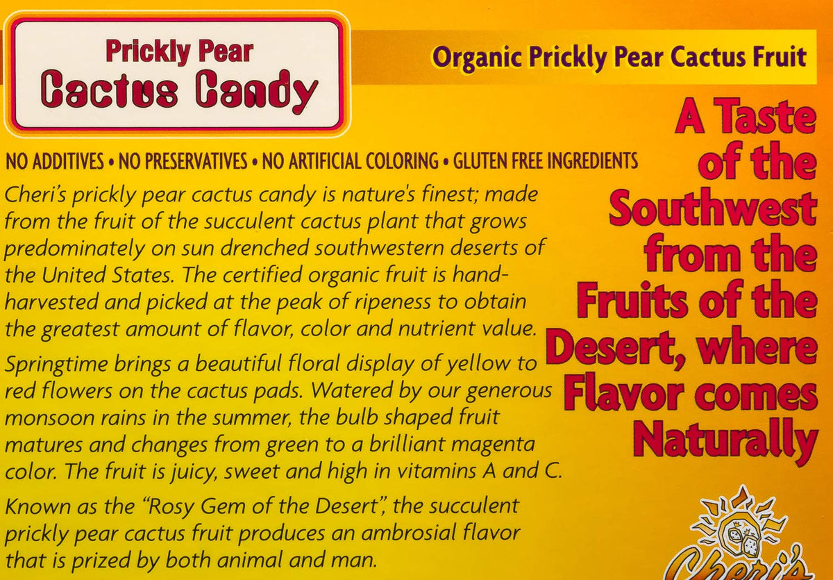 Cheri's Desert Harvest label and packaging with product details.