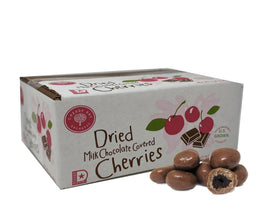 Cherry Bay Orchards milk chocolate covered cherries, USA grown Montmorency tart cherries in creamy chocolate.