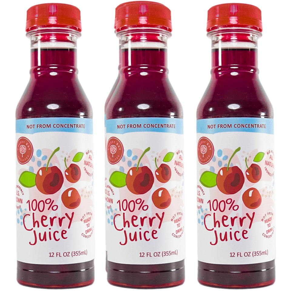 Cherry Bay Orchards Montmorency Tart Cherry Juice bottle front, all natural.