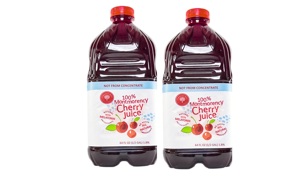 Cherry Bay Orchards tart Montmorency juice bottle close-up with deep color for refreshing post-workout hydration.
