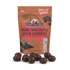 Cherryland's Best dark chocolate covered cherries – front of bag, ideal for gifting and snacking.