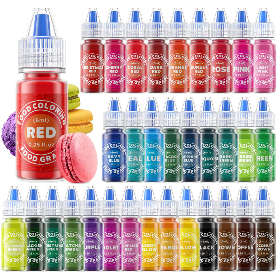 Cherrysea 33-color liquid coloring set for vibrant cake decorating and baking projects.
