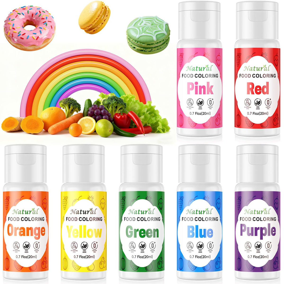 Cherrysea 7-color bottle set for vibrant, natural hues in baking and decorating.