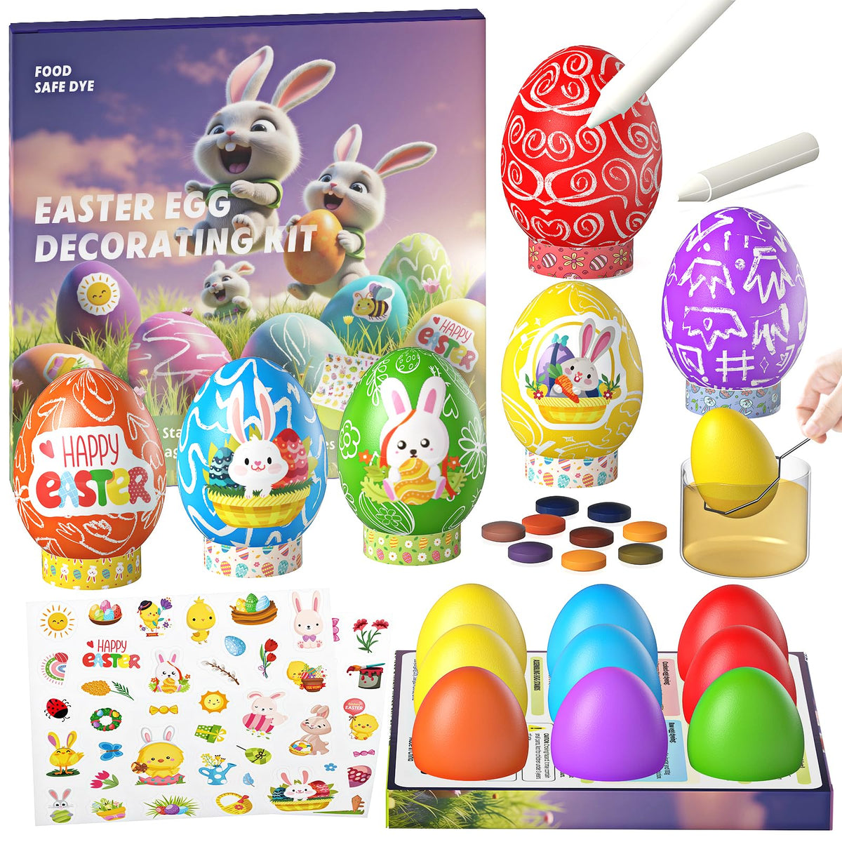 Cherrysea Easter egg kit with dye tablets and eggs for vibrant decorating sessions.