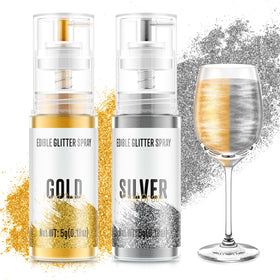 Cherrysea edible glitter spray in gold and silver for cake and drink decor