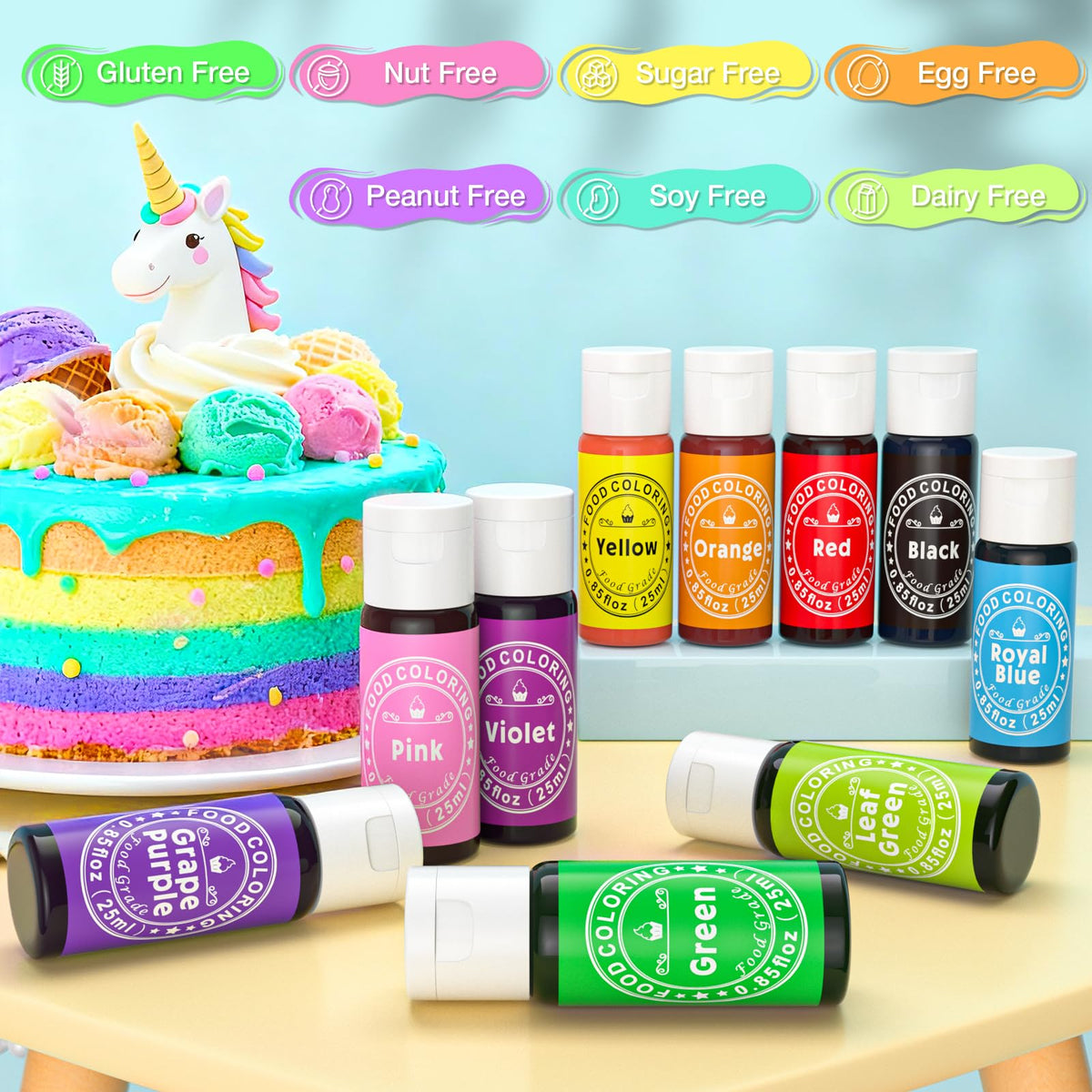 Cherrysea leaf green bottle drops for even tinting on frosting and fondant