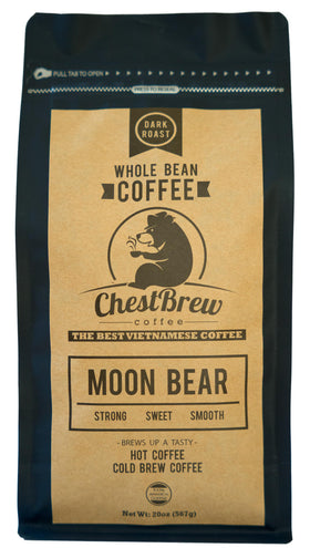 ChestBrew Moon Bear beans bag showing bold aroma and freshness.
