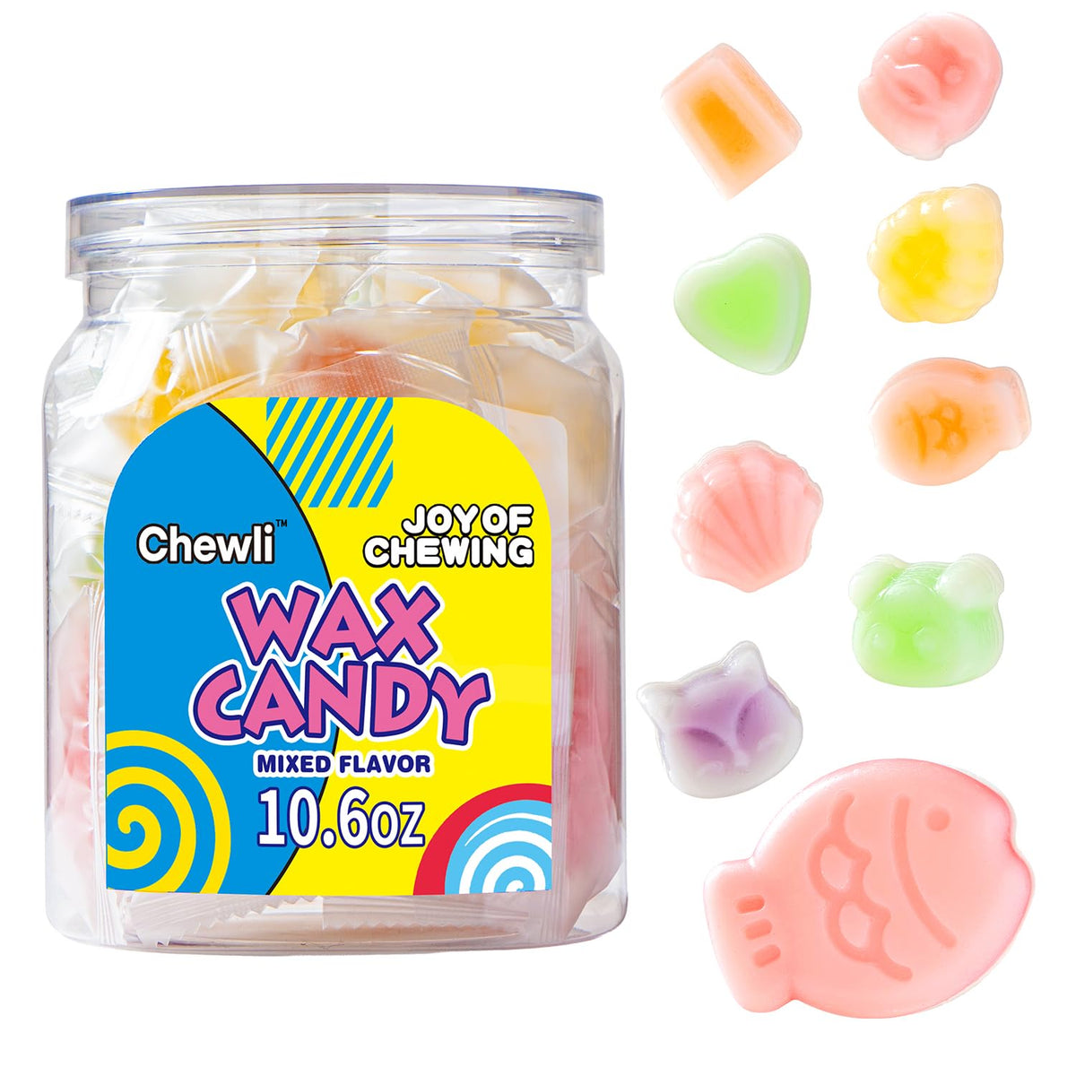 Chewli wax candy can collection in convenient packaging for easy party sharing.