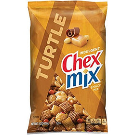 Chex Indulgent Turtle Snack Mix 8 oz bag, ideal for sharing at gatherings.
