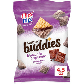 Chex Mix Muddy Buddies Brownie Supreme 4.5 oz pack ready for quick snacking.