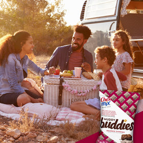 Individually packaged Chex Mix Muddy Buddies Brownie Supreme for grab-and-go.