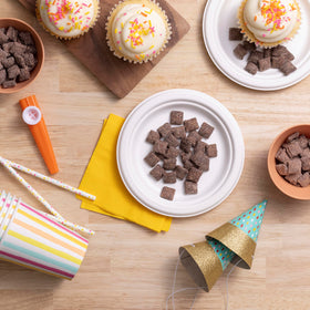 Chex Mix Muddy Buddies Brownie Supreme crisp Chex pieces with sweet coating.