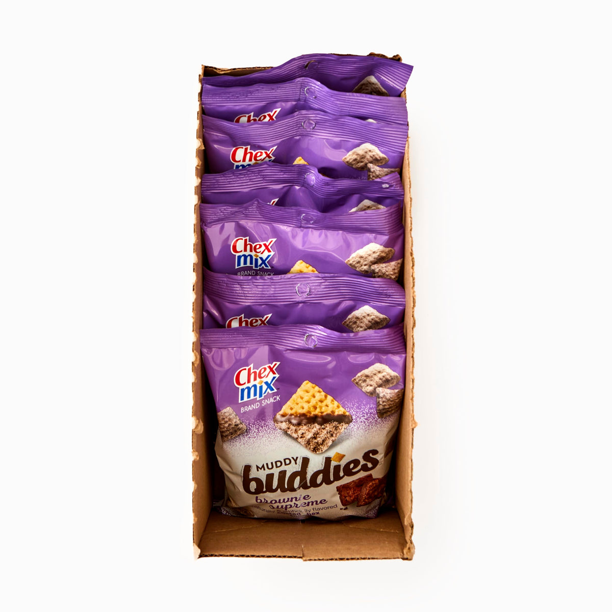 USA-origin packaging for Chex Mix Muddy Buddies Brownie Supreme.