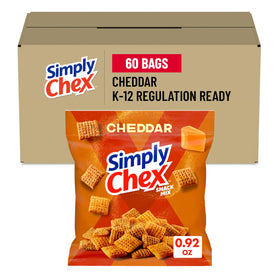 Chex Mix Simply Chex Cheddar front packaging, grab-and-go snack.