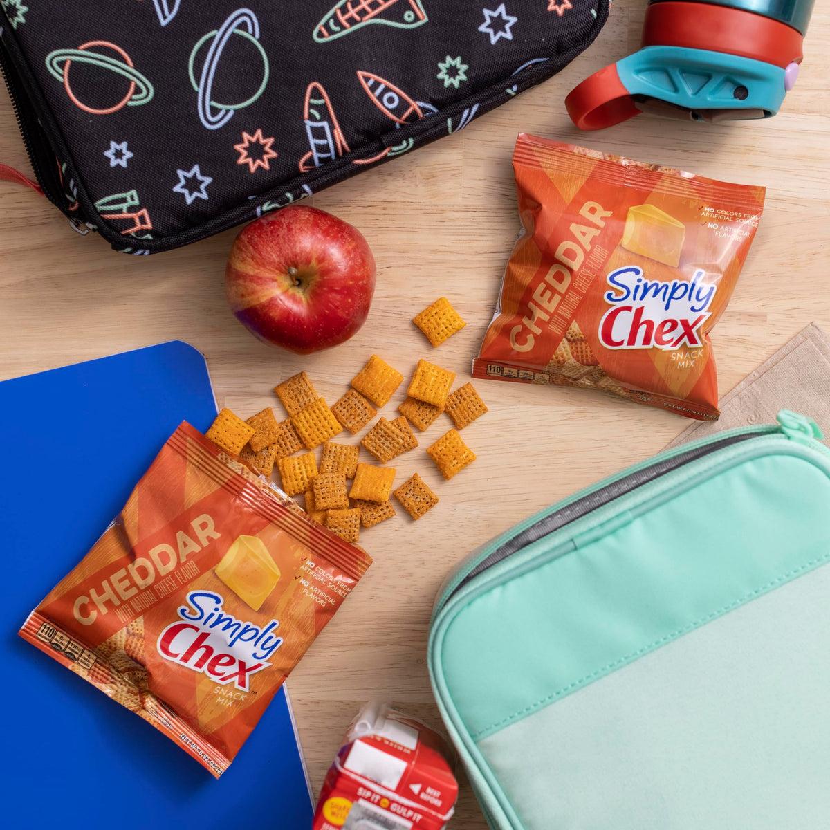 Chex Mix Simply Chex Cheddar ingredients highlight whole grain base.