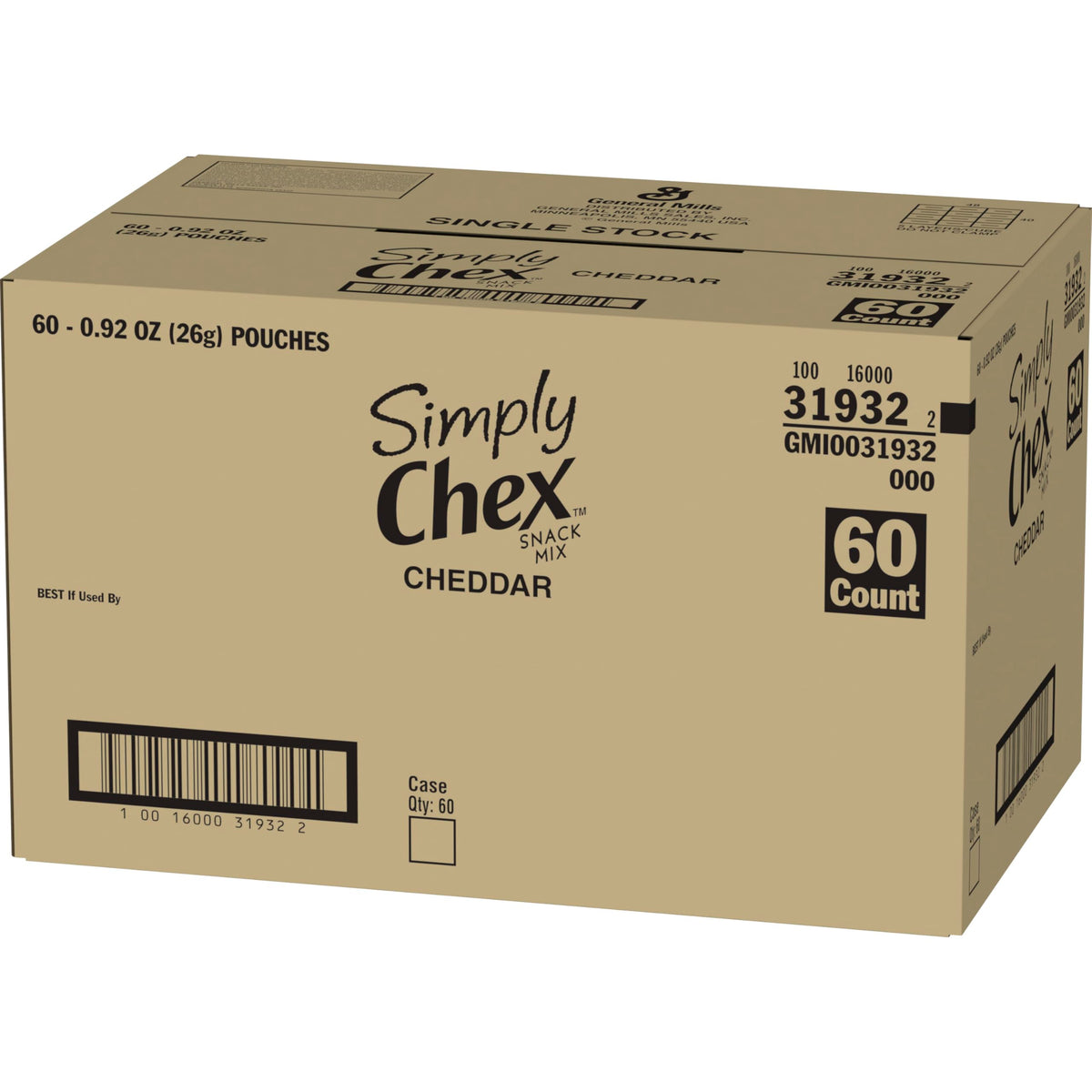Chex Mix Simply Chex Cheddar packaging for 60-pack in schools.
