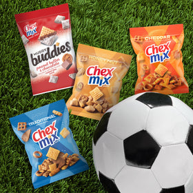 Chex Mix snack on the go in a party-ready setup