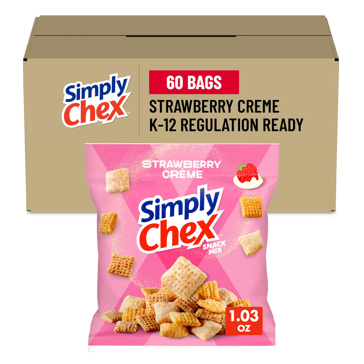 Chex Mix Strawberry Yogurt packaging for grab-and-go snacking
