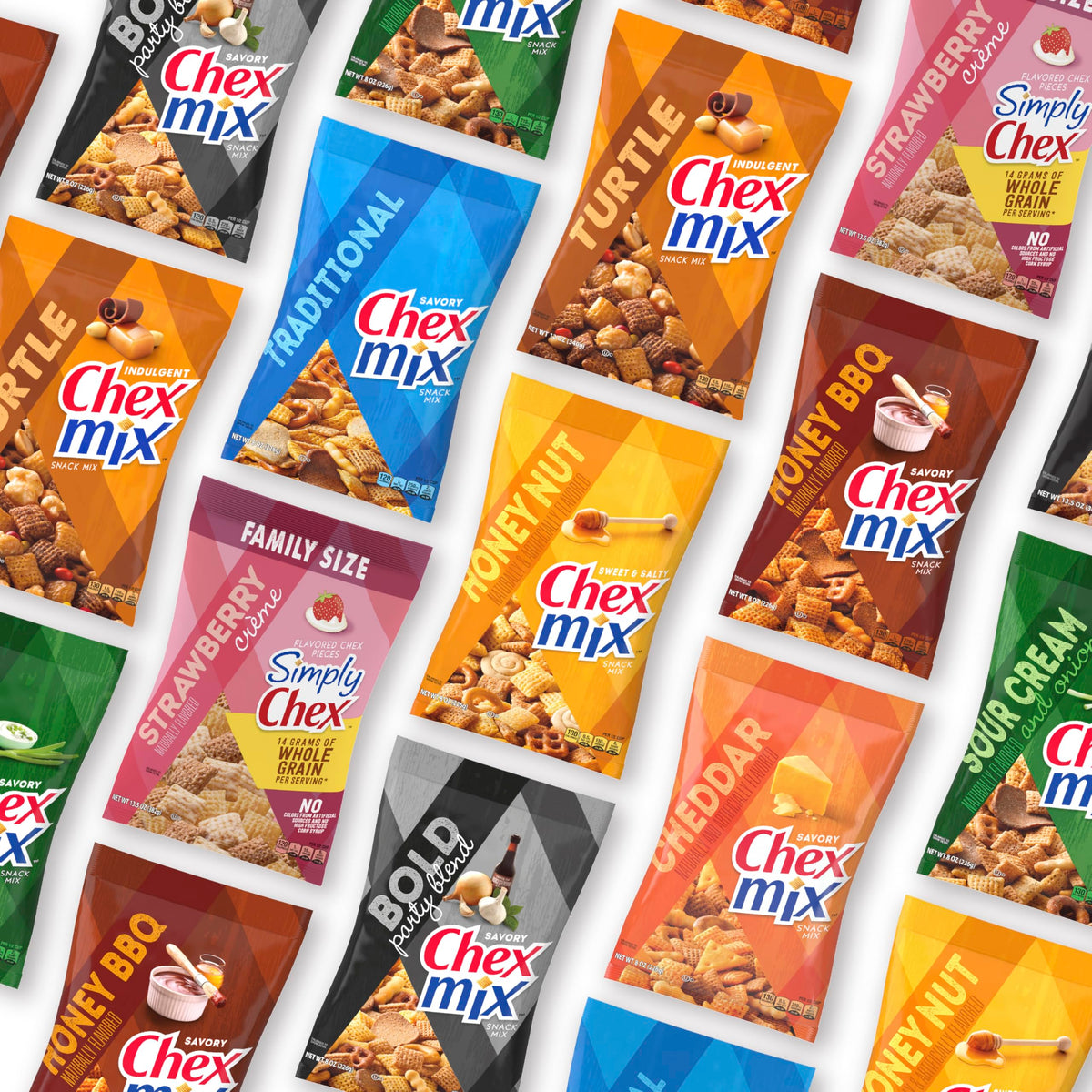 Chex Mix nutrition label highlights whole grain content and claims