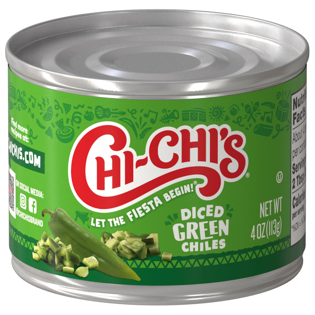 CHI-CHI'S Diced Green Chiles label close-up; harvest-perfect flavor cue
