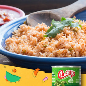 CHI-CHI'S Diced Green Chiles in a pantry stack; convenient 12-pack