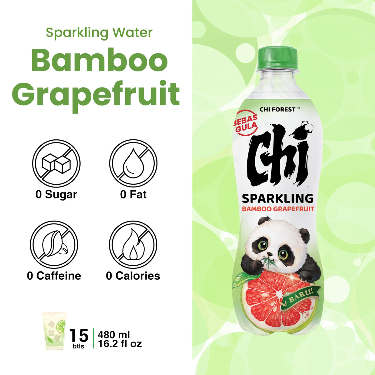 Chi Forest bamboo-grapefruit flavor closeup highlights bright citrus and bubbles.