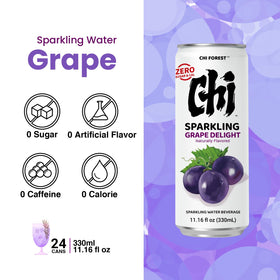 CHI FOREST Grape Delight bubbles closeup highlights lively fizz for instant refreshment.