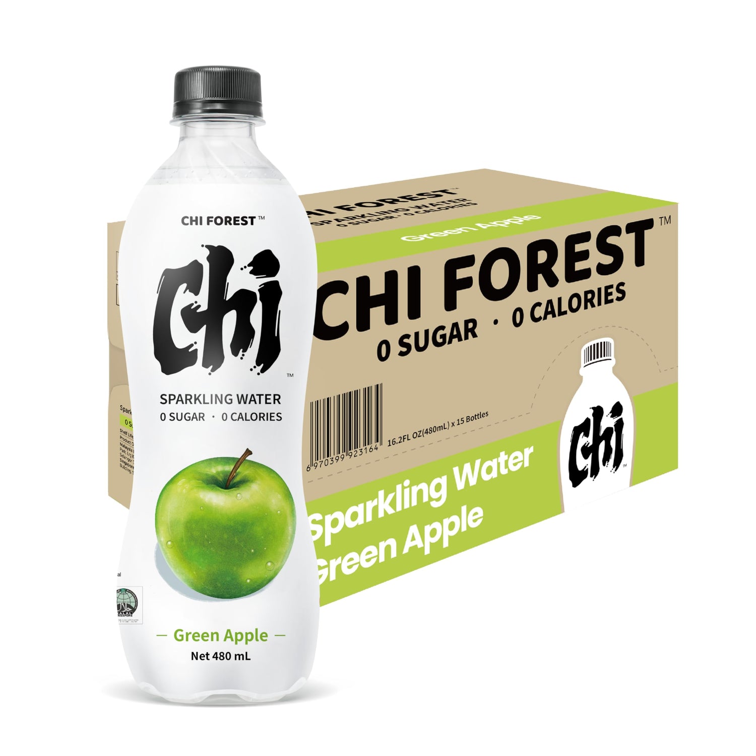 CHI FOREST Green Apple sparkling water bottle shows crisp flavor and convenient hydration.