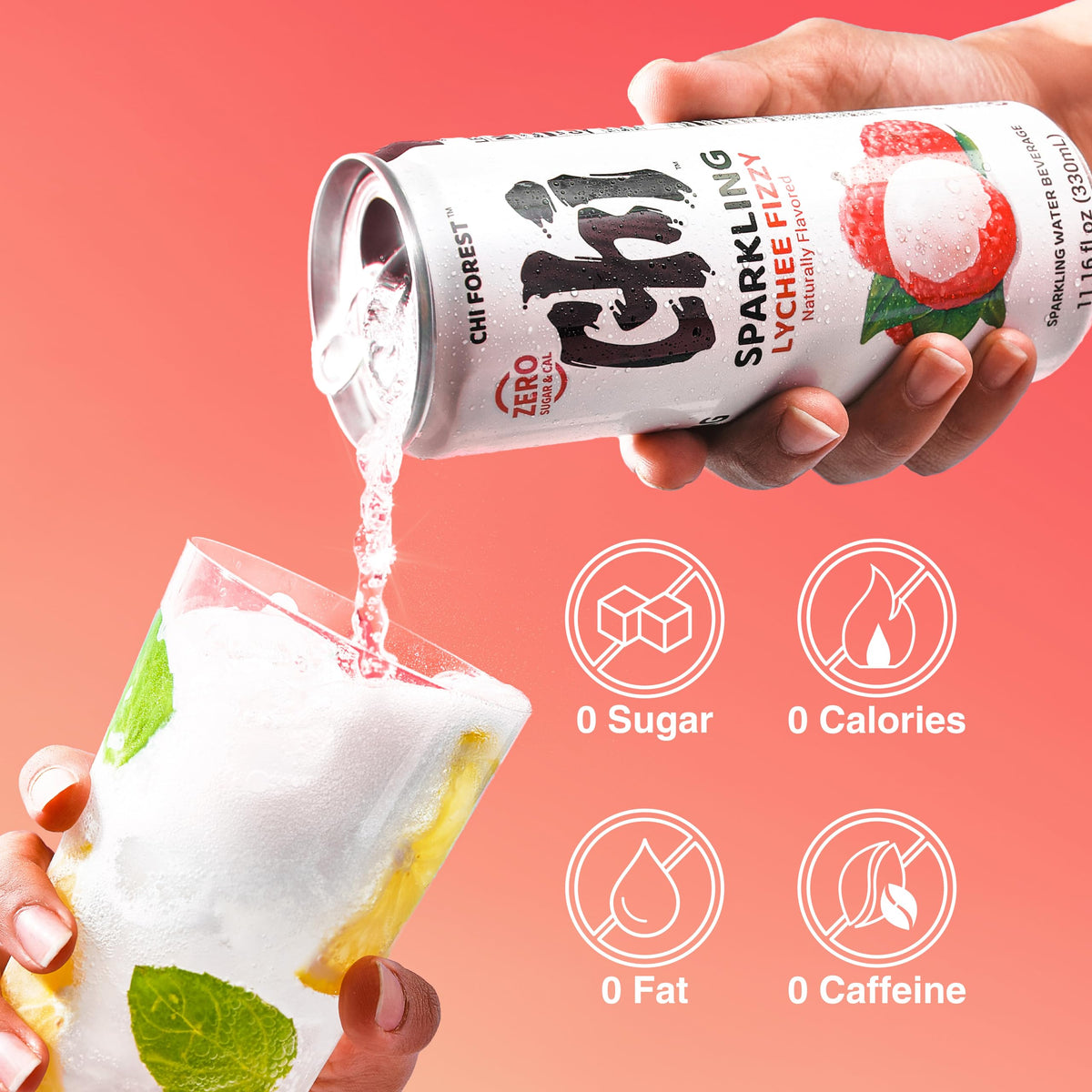 CHI FOREST Lychee Fizzy Sparkling Water 24-pack group shot suggests party-ready refreshment