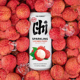 CHI FOREST Lychee Fizzy Sparkling Water can front view evokes tropical refreshment