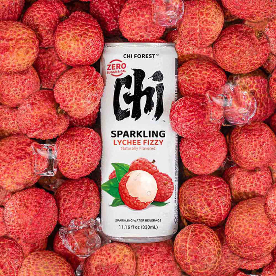 CHI FOREST Lychee Fizzy Sparkling Water can front view evokes tropical refreshment