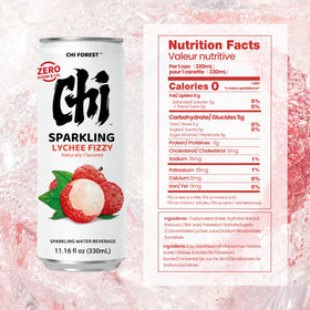 CHI FOREST Lychee Fizzy Sparkling Water can side view shows zero sugar
