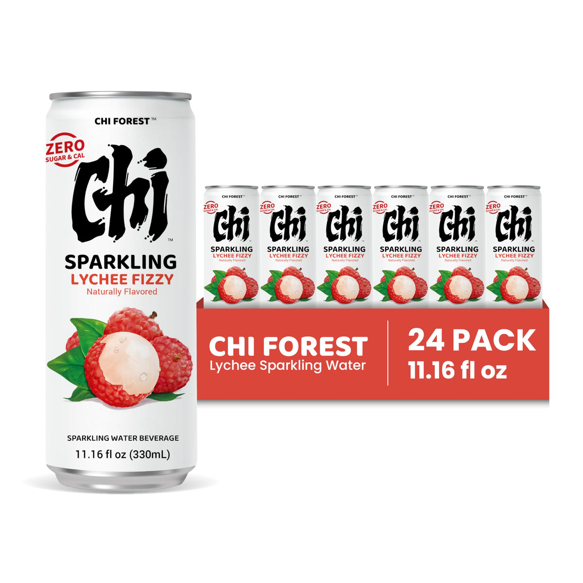 CHI FOREST Lychee Fizzy Sparkling Water can with ice communicates tropical indulgence